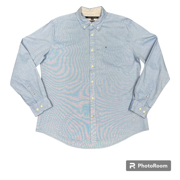 Men's TOMMY HILFIGER Custom Fit Long Sleeve Button Down Chambray Shirt- Size XL - Picture 1 of 11